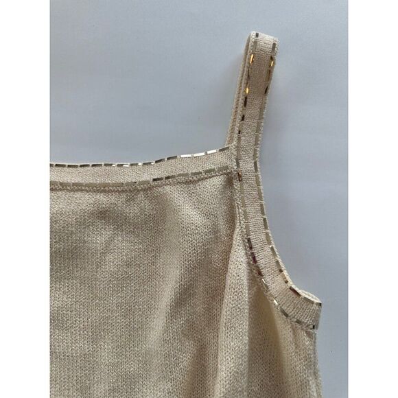 St John Cream Santana Knit Tank with Gold Sequin Trim Size 4 Contemporary Career - Picture 3 of 4